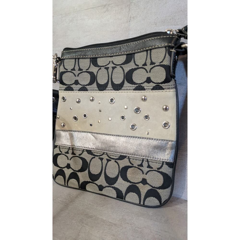 Y2K Coach signature crossbody bag suede and studded accents.
